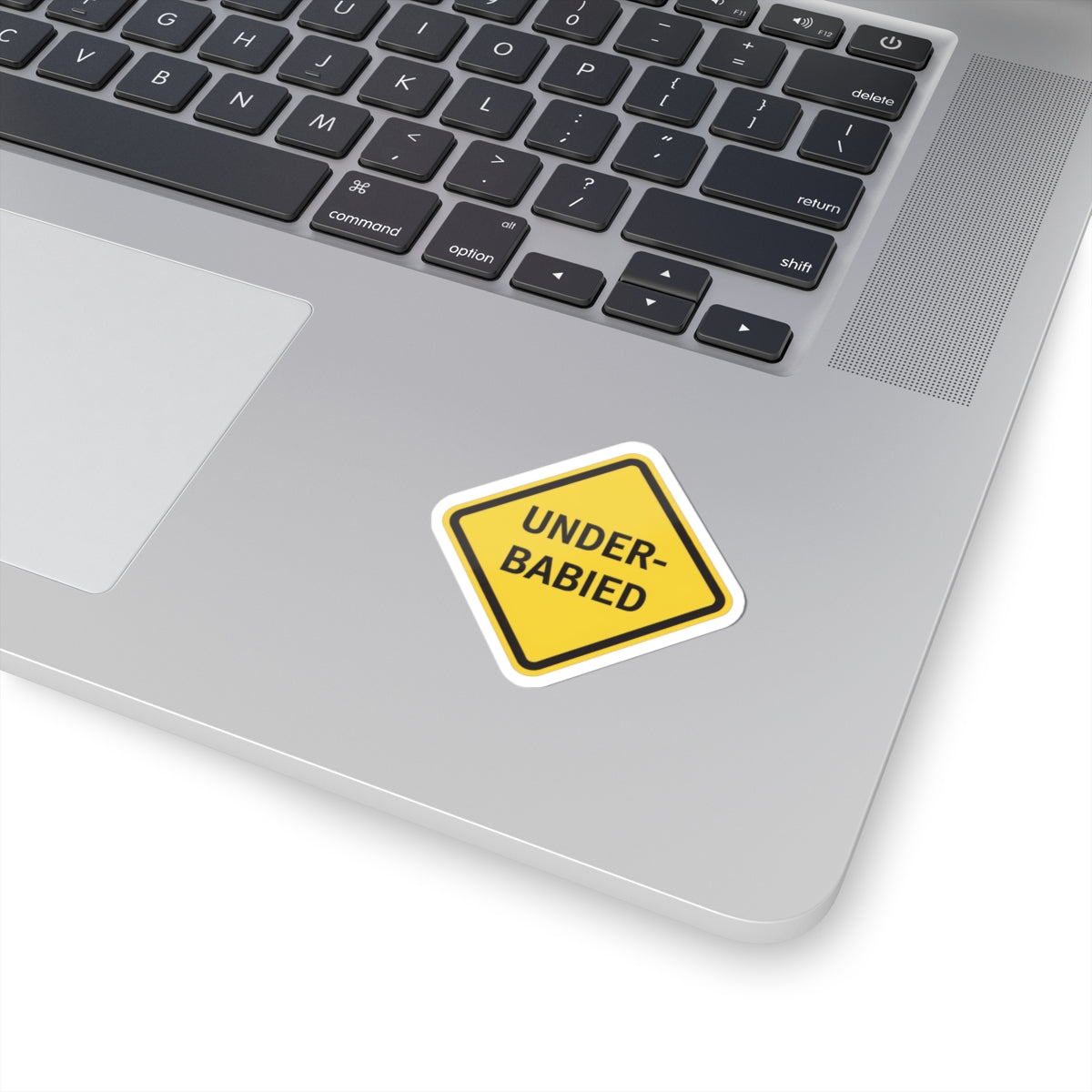 Under-Babied Warning Sticker — Funny Yellow Road Sign Kiss-Cut Sticker